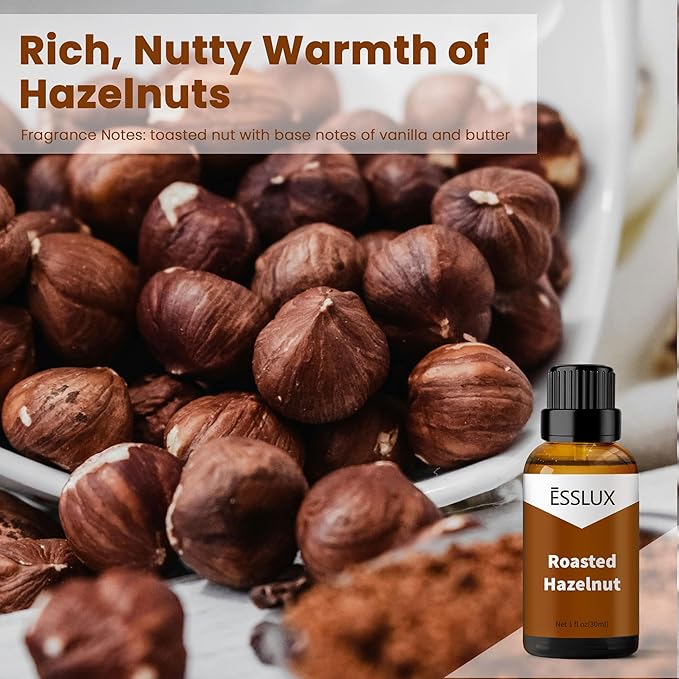 Roasted Hazelnut Fragrance Oil, ESSLUX Premium Aromatherapy Essential Scented Oils for Home for Diffuser, Massage, Soap, Candle Making Scents, Perfume, Humidifier, 30 ml - Bloomnest