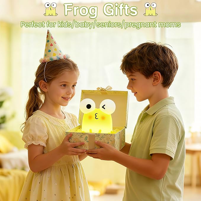 Frog Night Light for Kids, Cute Funny LED Squishy Novelty Animal Silicone Lamp, Dimmable/Timer Nursery Nightlight, Rechargeable Touch Bedside Lamp, Bedroom/Dorm Decor, Baby Boys Girls Gifts - Bloomnest