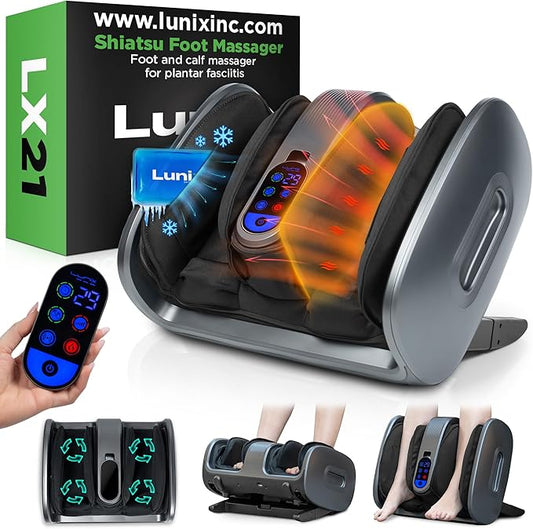 Lunix LX21 Feet Massager with Remote for Pain Relief, Circulation and Heat Therapy, Foot and Calf Shiatsu Massager for Plantar Fasciitis and Neuropathy, Ankle Device, Gray - Bloomnest