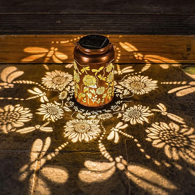 Sunflower Solar Lanterns Outdoor Waterproof,Birthday Gifts for Women Men Mom,Dragonfly Hanging Solar Lights Garden Decor Outdoor Lantern Metal Light Decorative Yard,Patio,Lawn,Porch,Deck,Balcony - Bloomnest