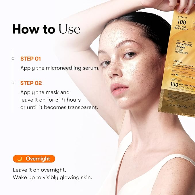 VT COSMETICS Vita-Light Reedle Shot 100 2-Step Hydrogel Mask(34.5gx4ea), Intensive Glowing, Exosome Glutathione Face Mask, Overnight Melting Mask, Korean Facial Mask - Bloomnest