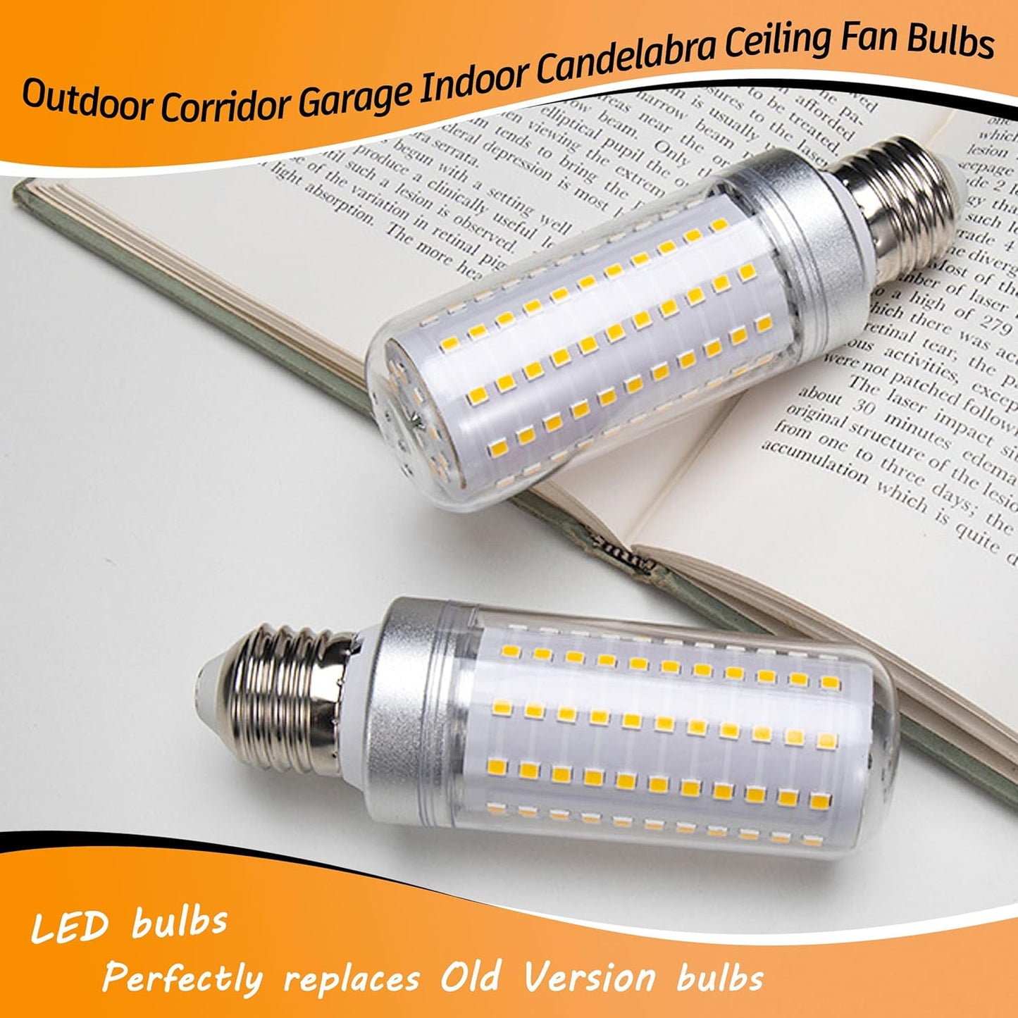 1.57 x 4.92 inch Big E26 15W LED Bulbs 2700K Warm White 2000 Lumen 150 Watt Equivalent Incandescent Bulbs for Outdoor Home attic Corridor Garage Indoor Candelabra Ceiling Fan Bulbs,Non-dimmable,2 Pack