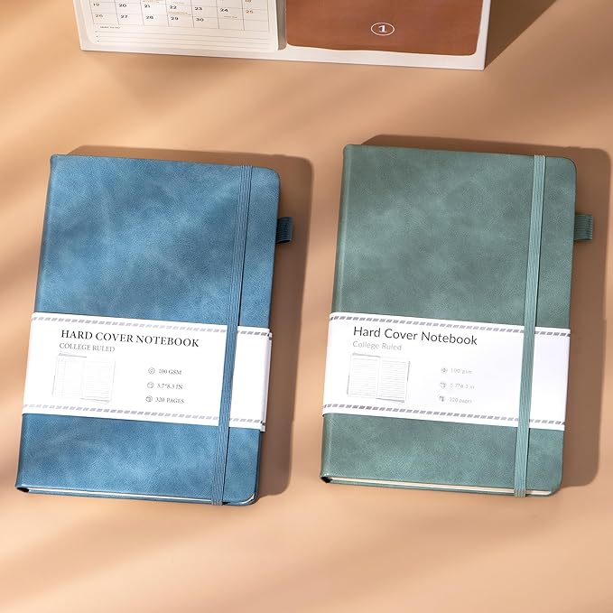 CAGIE Journals Notebooks for Women Men 2 Pack: Journaling Notebooks Journals for Writing Work Leather Diary Hardcover A5 Thick Note Taking Green& Blue - Bloomnest