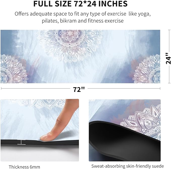 nuveti Yoga Mat Print Extra Thick TPE Non Slip Fitness Exercise Mat with Carrying Bag,72"x24" Extra Thick 6MM Exercise & Workout Mat for Yoga, Pilates Fitness and Floor Exercises - Bloomnest