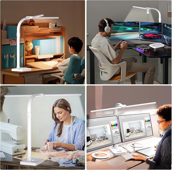 Led Desk Lamp for Home Office,24W Bright Eye-Caring Desk Light with Base,5 Brightness and 5 temperatures Dimmable Workbench Task Light, Adjustable Gooseneck Table Lamp for Monitor(White) - Bloomnest