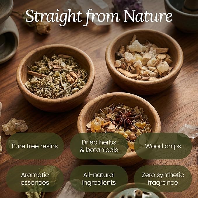Natural Resin, Herbs & Essence Meditation Mix - Copal & Palo Santo Sacred Blend with Warm Woodsy Aroma - Loose Incense for Cleansing Rituals, Ceremonies & Home Fragrance - 2.22 oz. AmaeIncense