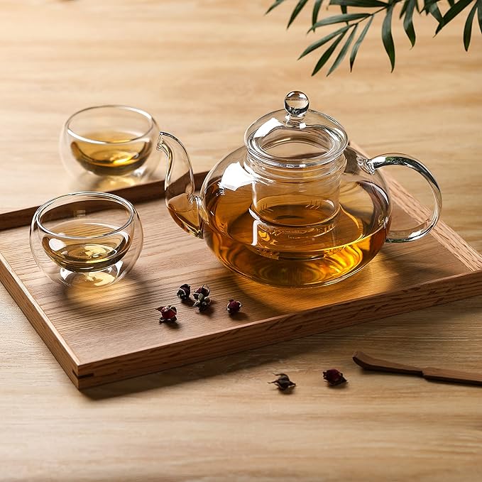 CNGLASS Glass Teapot Stovetop Safe,Clear Teapot with Removable Infuser 20.3 oz,Loose Leaf and Blooming Tea Maker - Bloomnest