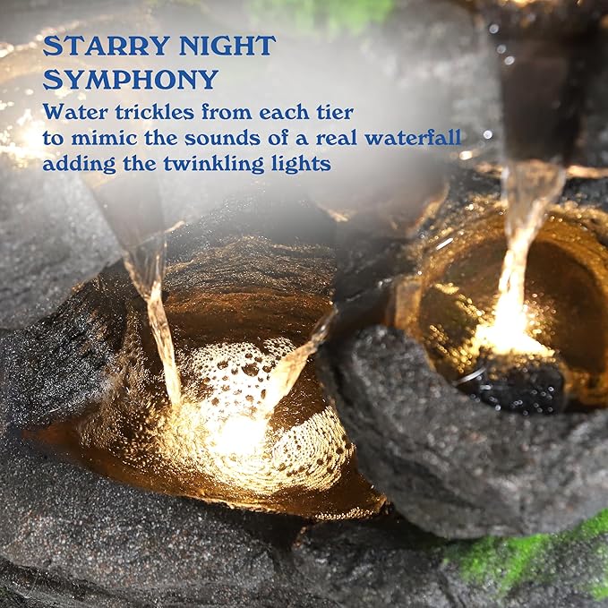 TITIMO 10-Tier Cascading Rock Water Fountain Outdoor Garden Waterfall with Lights,Fountain Indoor Decor for Garden, Patio, Backyard, Deck, Porch and Home Art Decor - Bloomnest