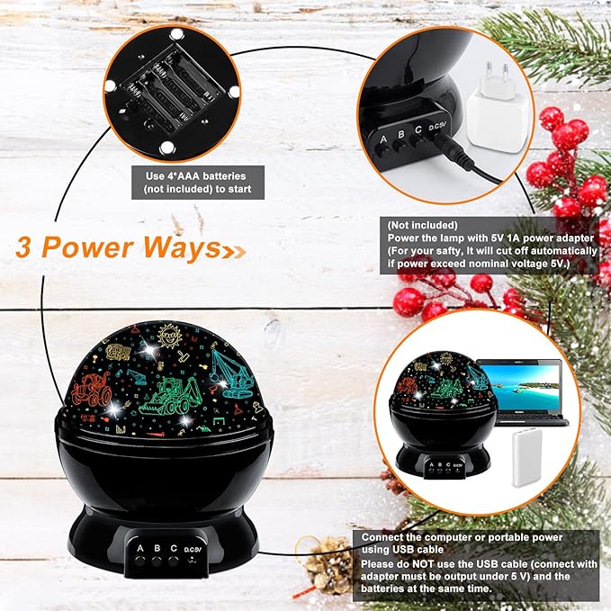 Car Truck Night Light Projector Toys for Boys Age 3-5 Toddler Tractor Nightlights 360 Degree Rotation with 17 Colors Changing Baby Ceiling Light Projector for Boys Girls Bedroom Decoration - Bloomnest