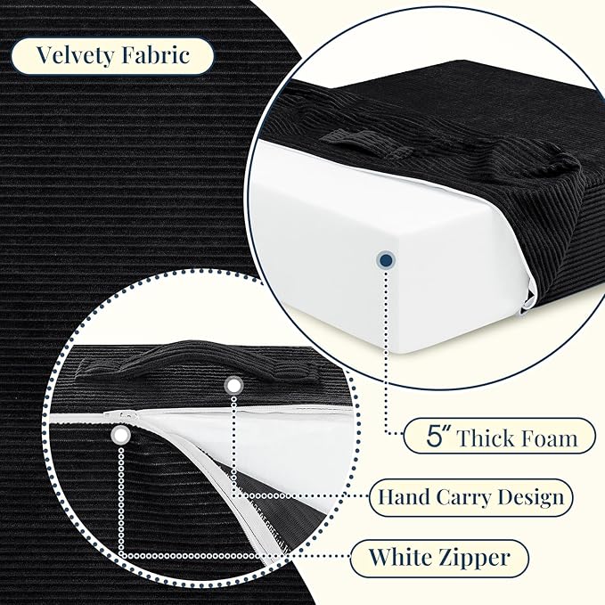 Wellsin Solid Square Floor Pillows for Adults Kids - Large Meditation Floor Pillow Seating Cushion with Thick Foam & Washable Velvet Cover, 2 Pack, 22x22x5 Inch, Black - Bloomnest