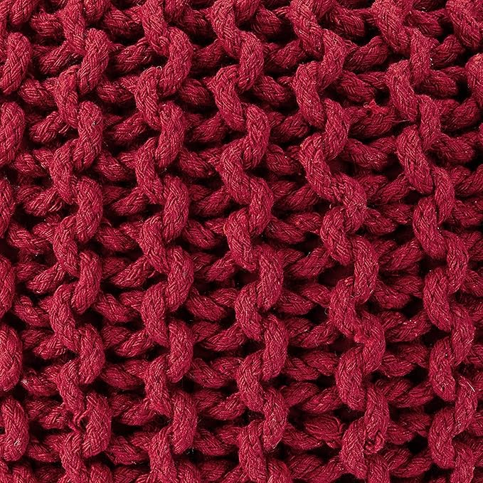 REDEARTH · Round Pouf Ottoman - Hand Knitted Cable Boho Poof - Foot Stool Bean Bag - Home Décor Stuffed Footrest for Living Room - Nursery - Bedroom - 100% Cotton Poufs (19.5"x19.5"x14") - Red - Bloomnest