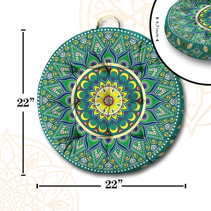 Mandala Meditation Cushion, Boho Meditation Mat, Meditation Pillows for Sitting on Floor, Cushions for Sitting in Home and Outdoor, Round Floor Pillows Cushion Seating for Yoga 22'' X 22'' - Bloomnest