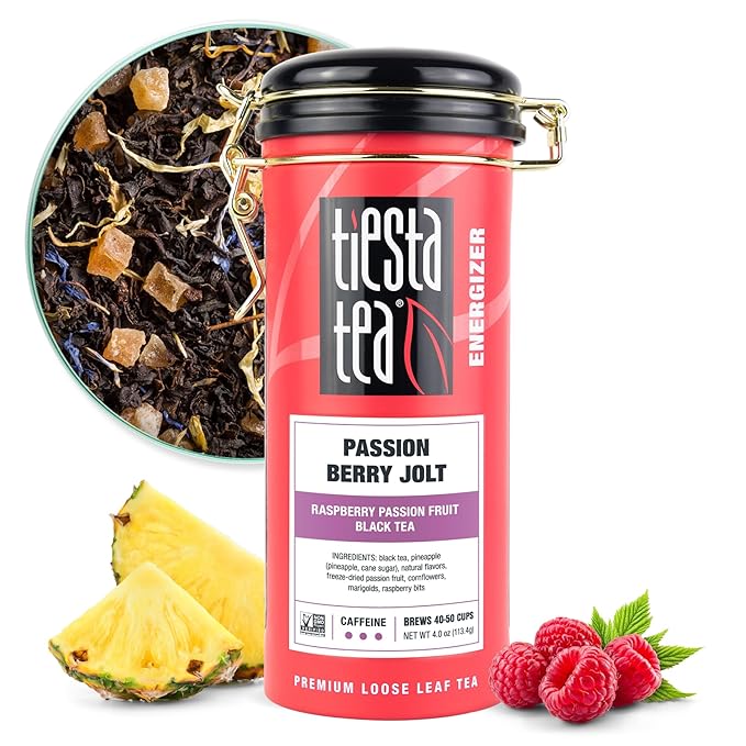 Tiesta Tea - Passion Berry Jolt, Loose Leaf, Raspberry Passion Fruit Black Tea, Premium Caffeinated Blend, Make Hot or Iced & Brews Up to 50 Cups, 4oz Refillable Tin - Bloomnest