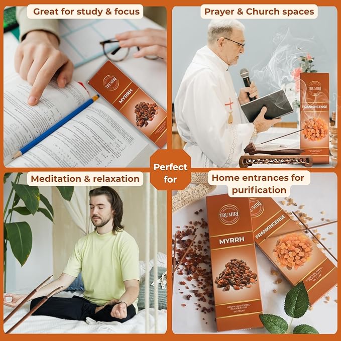 Frankincense & Myrrh - Combo Pack of Incense Sticks - 100 Inscents-Sticks of Each Scent - Total 200 Insence - Non Toxic Incienso for Smudge Rituals and Spiritual Cleansing of Negative Energies TRUMIRI