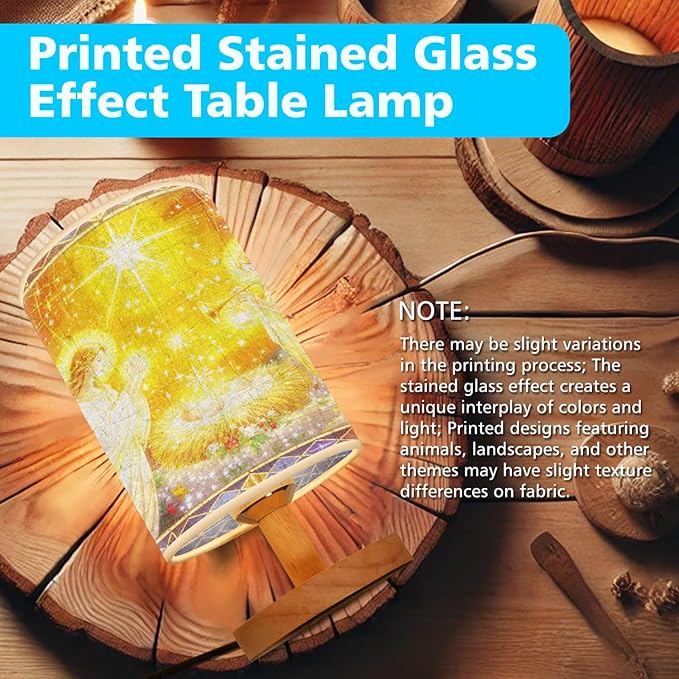 Christmas Angels Table Lamp LED 3-Color Pressed Bedside for Merry Christmas, Christmas Angels Shade Christmas Table Lamp with Wood Base for Bedroom Living Room Desk Office - Bloomnest