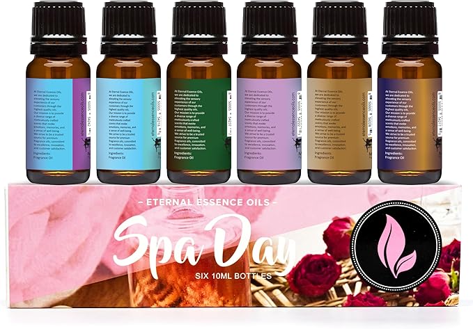 Eternal Essence Oils Spa Day Set of 6 Premium Fragrance Oils - Includes Lavender Breeze, Sweet Rain, Coconut Sandalwood, Black Fig & Honey, Patchouli Saffron, and Spa Scented Oils - 10ML - Bloomnest