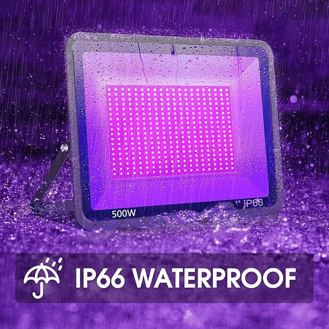 4 Pack 500W LED Flood Black Lights,395nm to 405nm UV Outdoor Flood High Power Blacklight Light with Plug in, IP66 Waterproof Large Black Light Spotlight for Glow Party Large Space, Halloween - Bloomnest