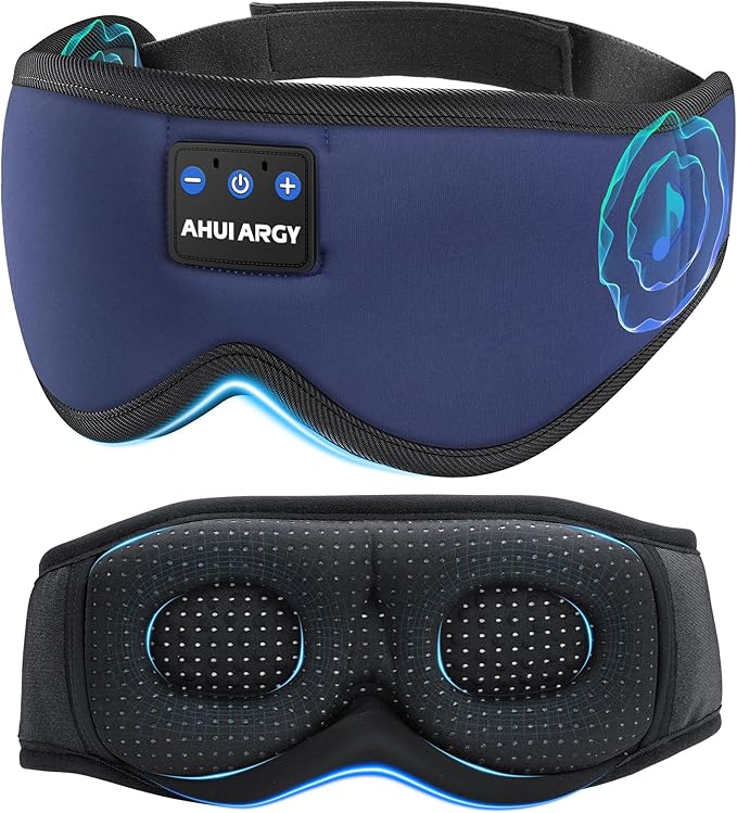 Ice Silk Sleep Mask with Headphones, Sleep Headphones for Side Sleeper with 3D Cups, Bluetooth 5.4 Sleeping Eye Mask, Total Blackout Sleeping Headphones for Women Men(Navy) - Bloomnest