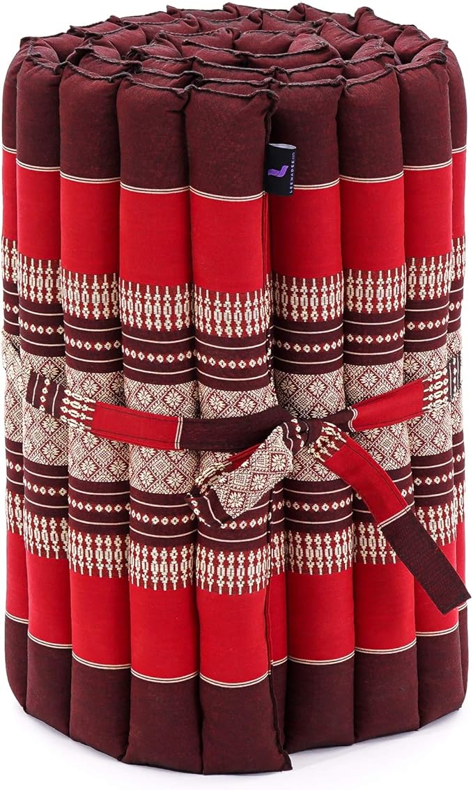 Leewadee - Foldable Floor Mattress - Japanese Roll Up Futon -Trifold Tatami Mat- Guest Floor Bed - Camping Mattress - Thai Massage Mat, Kapok Filled, 75 x 20 inches, Red - Bloomnest
