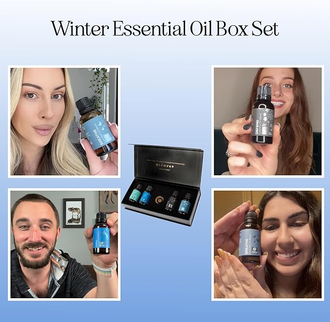 Winter Essential Oils Set for Diffuser - Large 100% Pure Holiday Essential Oil Blends Gift Set with Frost Chill Defend and Breathe Blends - Perfect Aromatherapy Gift for All Occasions (4x30mL) - Bloomnest