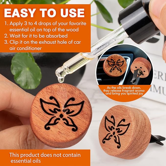 Essential Oil Car Diffuser, 2 PCS Butterfly Car Aromatherapy Wood Diffuser with Vent Clip - Bloomnest