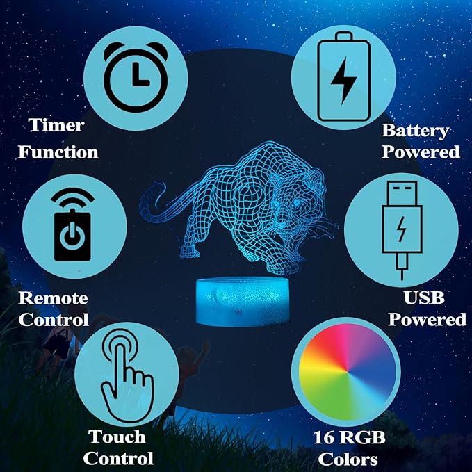 Panther Night Light, 3D Illusion Lamp, 16 Colors Changing, Timer, 4 Flash Modes, Dimmable, Kids Room Decoration, Xmas Panther Gifts - Bloomnest