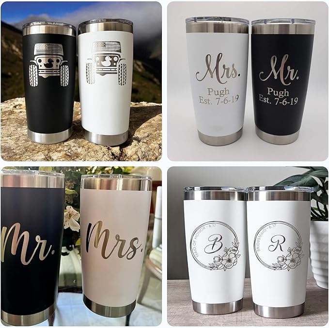 OMTech 20oz Tumblers Bulk, 12pc Stainless Steel Tumbler Set with Lid & Straw, Double Wall Vacuum Insulated Mug for Laser Engraver, Travel Coffee Mug for Hot & Cold Drinks, White Powder Coated Cup - Bloomnest