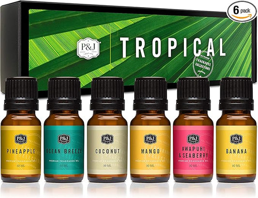 &J Fragrance Oil Tropical Set | Banana, Coconut, Awapuhi and Seaberry, Pineapple, Mango, Ocean Breeze Candle Scents for Making, Freshie Scent, Soap Making Supplies, Diffuser - Bloomnest
