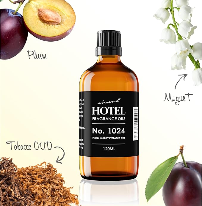 AirScent Hotel Diffuser Oil No. 1024 Inspired by the JW M Hotel- Plum Muguet Tobacco Oud - Premium Fragrance Oil for Ultrasonic and Waterless Diffusers and Crafting - 500 ml, 16.9 fl oz Airscent