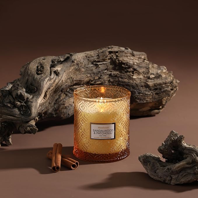 Sandalwood & Patchouli Scented Candles, 19oz Luxury Gifts for Women, Orange Decorative Glass Candles, Natural Soy Wax for Home Fragrance - Bloomnest