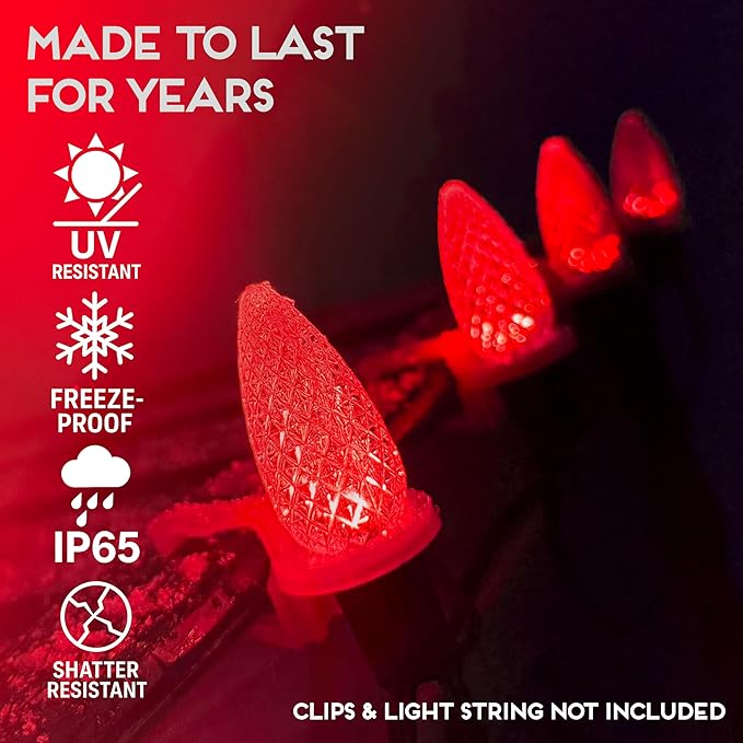 HLO Lighting Set of 500 Red C9 Faceted LED Christmas Light Bulbs for Indoor & Outdoor Use | Durable Replacement Bulbs - Bloomnest