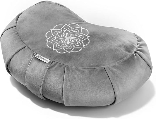 Premium Meditation Cushion - Comfortable Floor Pillow for Adult Traditional Crescent Meditation Pillow Yoga Buckwheat Bolster (Grey) - Bloomnest