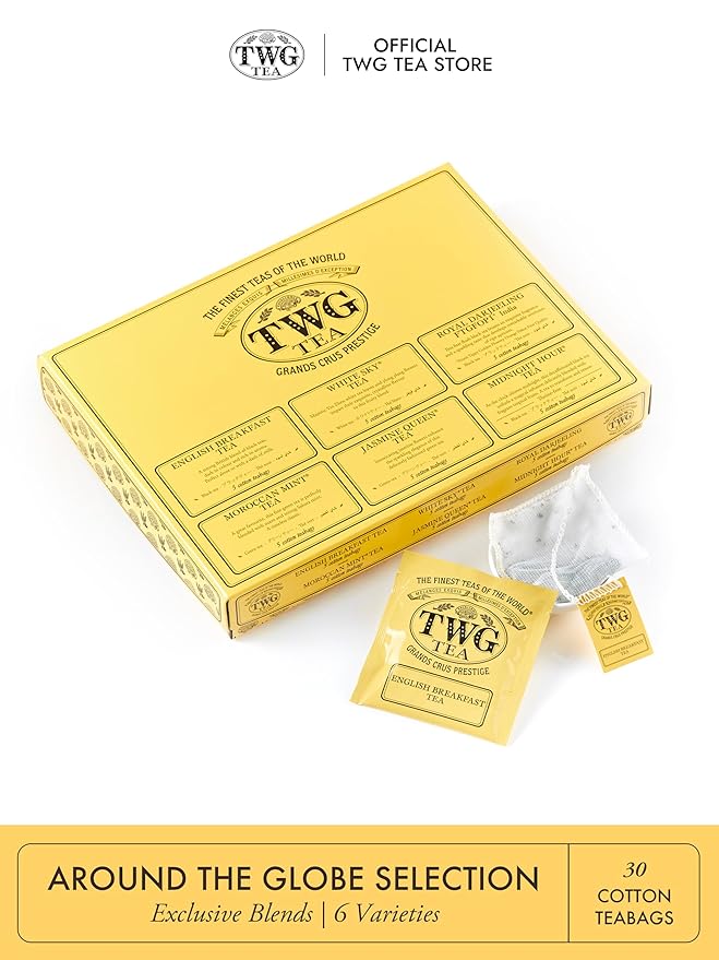 TWG Tea | Around the Globe Selection | 6 Varieties | Exclusive Tea Blends | 30 Hand Sewn Cotton Teabags | Gift Set - Bloomnest