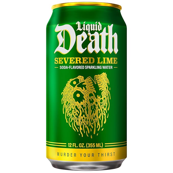 Liquid Death Soda-Flavored Sparkling Water - Severed Lime (Classic Lime Soda), Less Sugar*, Huge Flavor, No Caffeine, No Artificial Sweeteners, 12 Fl Oz (Pack of 12) - Bloomnest