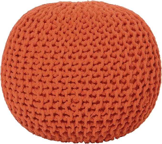 REDEARTH Round Pouf Ottoman - Hand Knitted Cable Boho Poof - Pouffe Circular Footrest for Living Room - Bedroom - Patio - 100% Cotton (19.5"x19.5"x14") - Burnt Orange - Bloomnest
