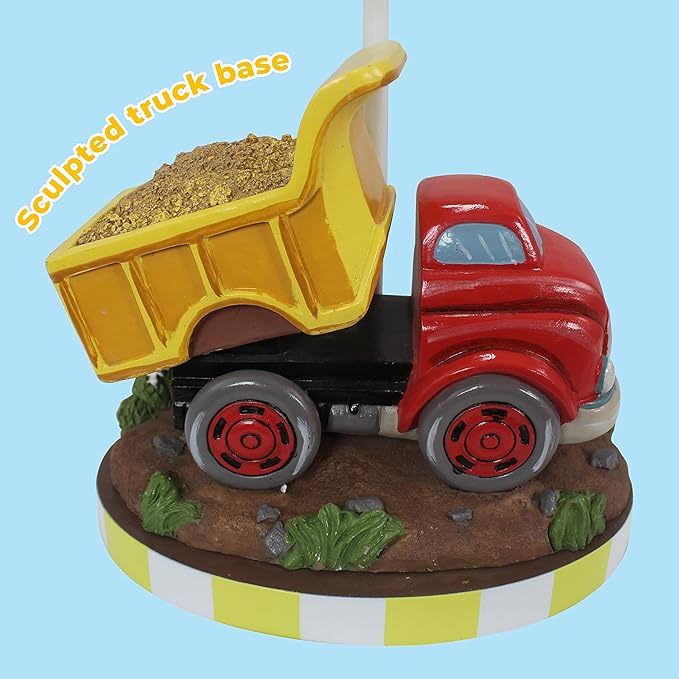 Fantasy Fields Kids Small Table Lamp, Truck Lamp, Car Lamp for Boys Room with Construction Truck Base & Helicopter Printed Shade, Transportation Themed - Bloomnest