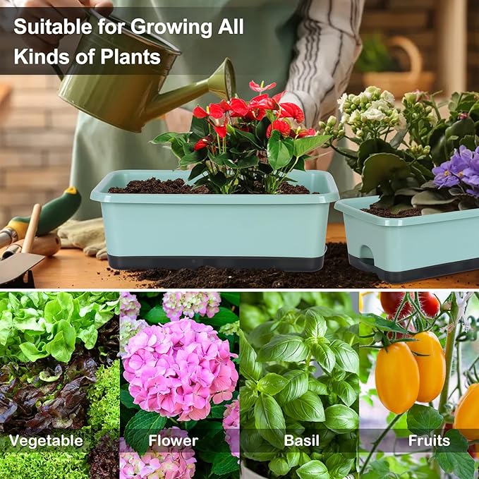 Window Box Planter 6 Pcs, 18 Inches Rectangle Flower Pots with Drainage Holes and Trays, Vegetable Planters for Windowsill Patio Garden Balcony Home Porch Yard Indoor Outdoor (Green, 18*10*6 inch) - Bloomnest
