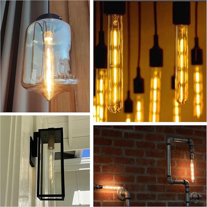 11.8IN 1000LM 2700K Soft White Light Bulbs E26 Base, T10 T9 Edison Bulbs Dimmable 8W, AC 120V 100 Watt Equal Filament Bulb, Vintage Clear Glass Long Tubular LED Bulb, UL Listed - 4Pack - Bloomnest