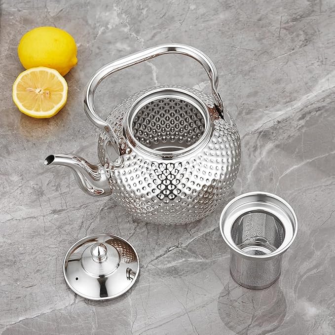 SANQIAHOME 2000ml teapot with Infuser stainless steel Water Boilers lifting handle Tea Maker Water Kettle for Induction/Gas silver - Bloomnest