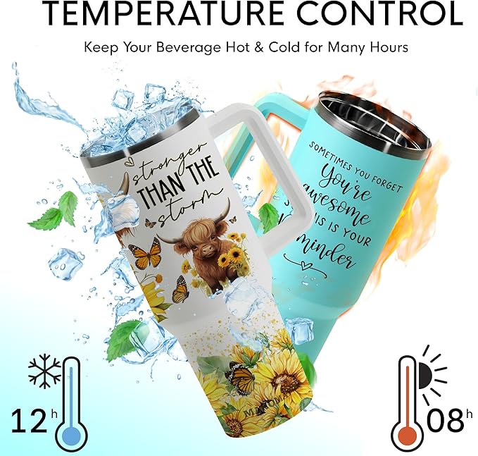 Highland Cow Gifts for Women - Highland Cow Tumbler Cup - Birthday Gifts for Female Farmers & Cowgirls - 40 Oz Tumbler with Handle & Straw - Bloomnest
