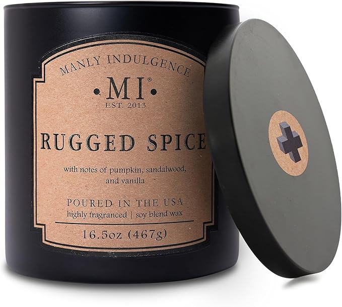 Manly Indulgence Rugged Spice Scented Candles for Men, 2 Wick, 16.5 oz, Premium Soy Blend Wax, 60H Burn, Candles for Home Scented - Made in The USA - Bloomnest