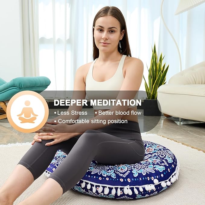 32 in Meditation Floor Cushion, Round Large Floor Pillow for Adult, Yoga Pillows for Sitting On Floor, Boho, Memory Foam Filling - Bloomnest