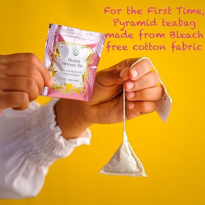 THE VEDAS Guava Green Tea | Herbal Tea made of Guava leaf, Guava fruit and Green Tea | Biodegradable Cotton Teabags | 20 Tea Bags(Pack of 1) - Bloomnest