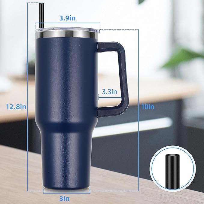 DOMICARE 40 oz Tumbler with Handle and Straw, Stainless Steel Tumbler with Lid and Straw, Reusable Vacuum Insulated Cup, Travel Coffee Mug, Navy Blue, 4Pack - Bloomnest