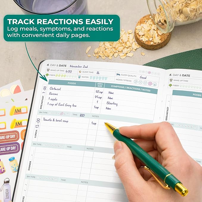 Clever Fox Food Sensitivity Journal – Daily Intolerance & Symptom Log for IBS, Diabetic, Low Fodmap, Elimination Diet – Health Tracker (Black) - Bloomnest