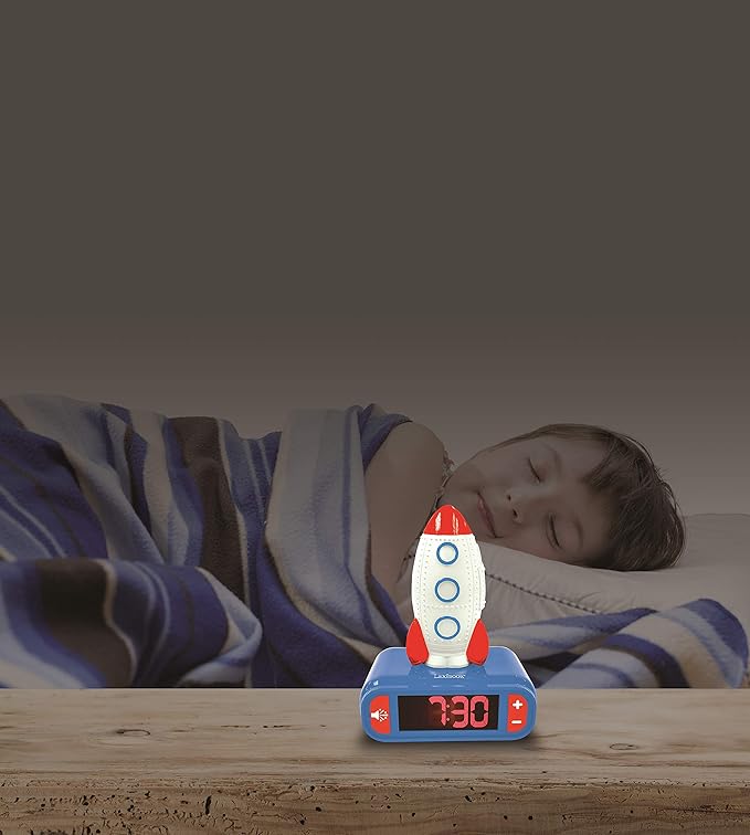 LEXiBOOK - Rocket Digital Alarm Clock for Kids with Night Light Snooze, Childrens Clock, Luminous Rocket, Blue Colour - RL800SPC - Bloomnest