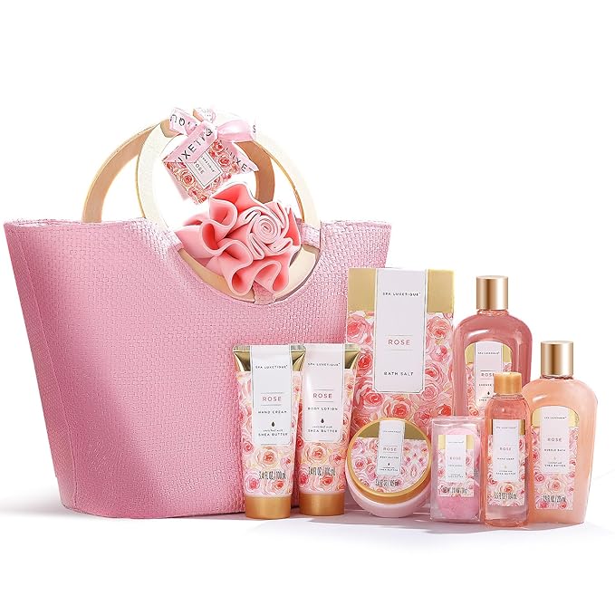 Spa Luxetique Bath Sets for Women Gift - 10pc Rose Spa Gift Set, Self Care Kit for Her Birthday, Mother's Day, Anniversary, Holiday, Valentine's Day for Women, Mother, Girlfriends, Wife