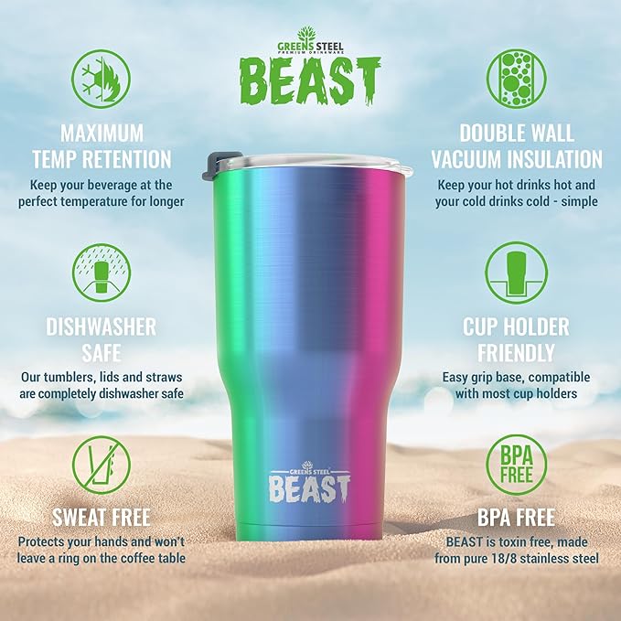Beast 20 oz Tumbler Stainless Steel Vacuum Insulated Coffee Ice Cup Double Wall Travel Flask (Rainbow) - Bloomnest