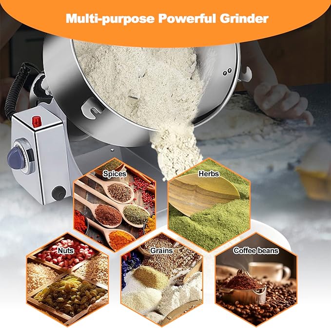 Swing Grain Mill 2500g, Electric Grain Mill, Stainless Steel Mill Grinder 4500W, High-speed Spice Herb Grinder, Commercial Superfine Machine, Dry Cereals Pulverizer 110V - Bloomnest