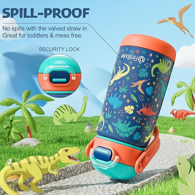 Fimibuke Kids Insulated Water Bottle with Straw Lid & Handle - 14oz BPA FREE 18/8 Stainless Steel Metal Tumbler Leak Proof Double Wall Vacuum Kids Cup Toddler Water Bottle for School Boys Girls - Bloomnest